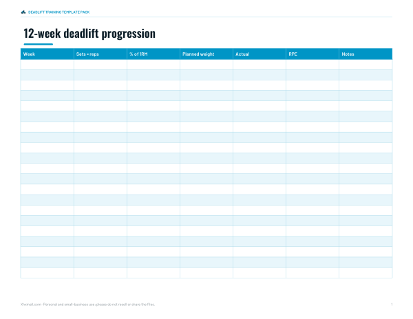 Preview of Printable Deadlift Progression Template