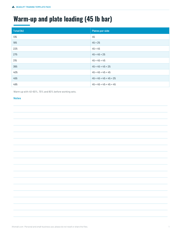 Preview of Deadlift Warm-Up and Plate Loading Chart
